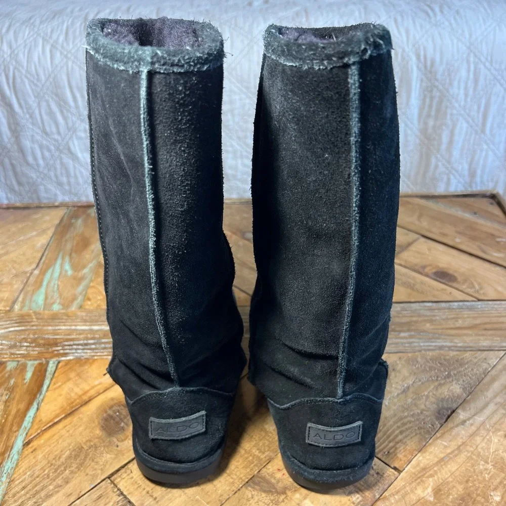 ALDO Black Suede Tall Winter Boots Women's Size 38 (7.5-8) Warm‎ Cozy Fur Lined